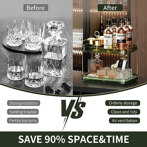 Seoneiro Whiskey Tray, Glass Cup Rack, Mug Holder, Coffee Cup Organizer, Bathroom Countertop Organizer with Drain Board Wine Glass Decorative, Food Tray, Kitchen Spice Rack - Image 3