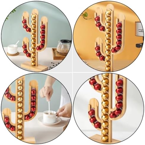 Cactus-shaped Bamboo Coffee Capsule Holder Rack for Office Bar Decor - Image 3