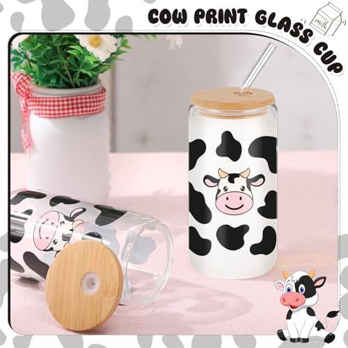 12 Set 16oz Cow Glass Cups Bamboo Lids Straws Racing - Image 5