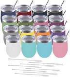 Amtidy 16 Pack Powder Coated Stainless Steel Tumbler with Lid,Equipped with straw and straw brush，12 oz Double Wall Vacuum Insulated Travel Tumbler Cup for Coffee, Wine, Cocktails by Unknown