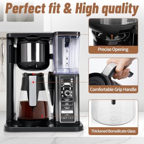 10 Cup Coffee Pot Replacement for Ninja Coffee Maker CM401 CM371 CP301 CM300 CM400 CF091, Glass Carafe Replacement with Brew-Through Lid, Ninja Coffee Pot Replacement with Sturdy Handle - Image 3