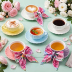 Set of 6 Tea Cups and Saucers Tea Party Decorations 5.4 oz British Cappuccino Cups with Saucers Floral Napkin Gift for Women Birthday Party Church Mother's Day - Image 4