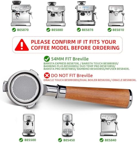 54mm Bottomless Portafilter, Espresso Accessories Fits Breville Barista Series BES870/878/880 Machines & Sage Barista Espresso Machine, Stainless Steel Filter Basket and Premium Rosewood Handle - Image 5