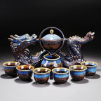 Chinese Gongfu Tea Set - Ceramic 360 Rotating teapot with Infuser, 6Cups, Semi Automatic Dragon Design for Loose Leaf Tea by Unknown