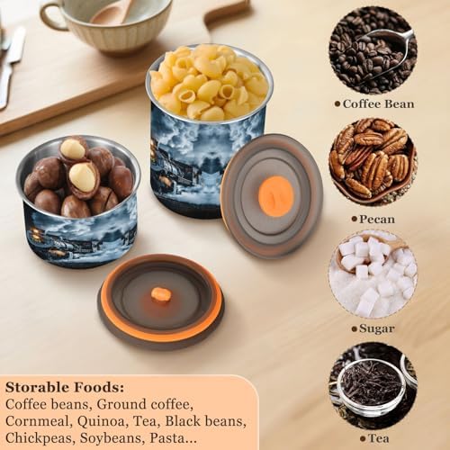 Stainless Steel Coffee Storage Containers with Airtight Lid, Vintage Steam Train 30oz Food Storage Container Kitchen Canister for Tea, Coffee Beans, Ground, Sugar Storage - Image 6