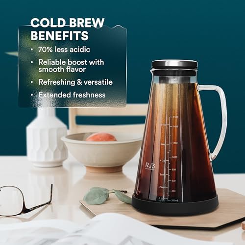 ovalware Double Wall Single Lip Insulated Glass Minimalistic Double Wall Drinkimg Mug with Airtight Cold Brew Iced Coffee Maker Pitcher RJ3 Brewing Glass Carafe with Removable stain - Image 7