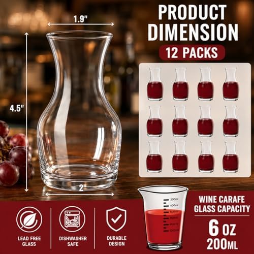 12 Pack Wine Carafe Glass, 6 Oz Single Serving Mini Decanters - Image 2