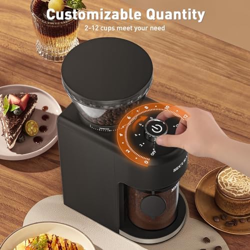 Secura Stainless Steel Conical Burr Coffee Grinder – 35 Grind Settings, 2-12 Cup Capacity, 8.8 oz Bean Storage, One-Touch Operation - Image 4