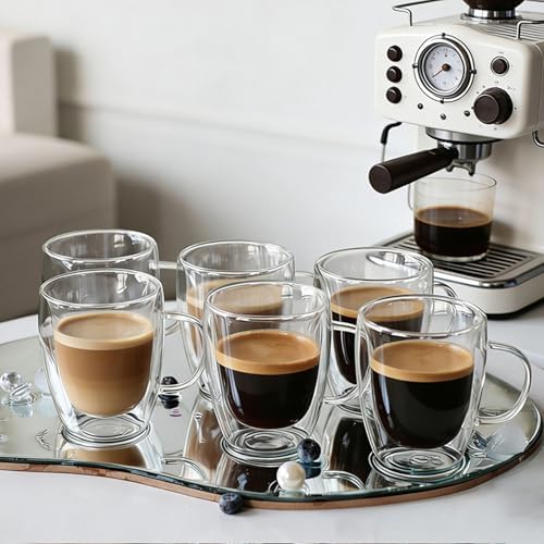 Etolies 6 Pack Double Walled Glass Coffee Mugs with Handle,12oz Borosilicate Glass coffee Cups - Insulated Clear Mugs for Espresso, Cappuccino, Latte, Tea Beverages, Drinking Glasses - Image 5