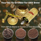 Sozen Manual Coffee Grinder Brass - Adjustable Hand Crank Burr Mill for Turkish Coffee, Espresso & French Press (7.6 Inch – Hammered Brass) - Image 4