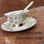 Honorable Coffee Cup Mug, Cappuccino, Tea Cup, with Saucer for Latte, Fine Bone Porcelain, Reactive Glaze, 6.8 Oz-1pcs (Elegant White Roses) - Image 2