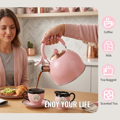 V&L 2.6 Qt Pink Whistling Tea Kettle for Stovetop - Image 7