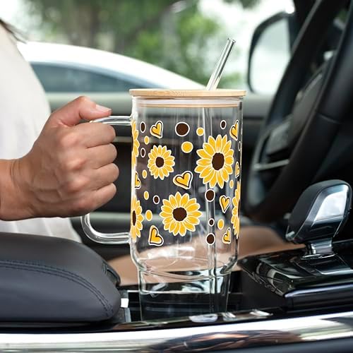 Sip-Sip Hooray! Sunflower 40oz Glass Tumbler with Lid and Straw, Floral Iced Coffee Cup, Summer Flower Gift for Women - Image 5