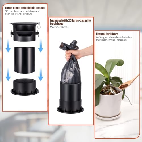HOMEE 4L Espresso Coffee Knock Box with 25 Garbage Bags with Brush & Towel - Image 5