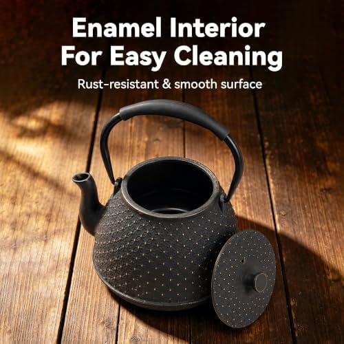 Cast Iron Teapot with Infuser, 42 oz (1250 ml) Large Japanese Tea Pot for Loose Leaf Tea, Enamel Interior, Stovetop Safe, Heat Retaining Design for Family & Friends Sharing, Black - Image 2