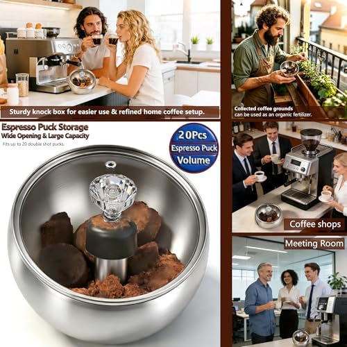 Upgraded 1.8L Espresso Knock Box with Glass Lid, Magnetic Knock Bar, Silver - Image 3