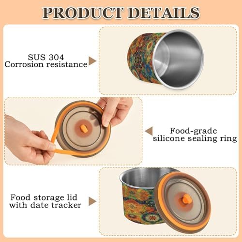 Stainless Steel Coffee Storage Containers with Airtight Lid, Hippy Mandala 17oz Food Storage Container Kitchen Canister for Tea, Coffee Beans, Ground, Sugar Storage - Image 4