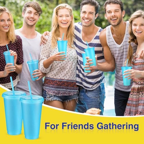 Amyhill 24 Pcs 24 oz Reusable Cups with Lids and Straws, Light Blue - Image 6