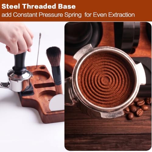8 Pcs espresso accessories kit with Wooden Espresso Tamping Station (51mm 53mm 58mm), Espresso Machine Accessories Set: Tamper, Distributor, Dosing Ring, WDT Tool, Puck Screen, Brush & Art Pen(58mm) - Image 5