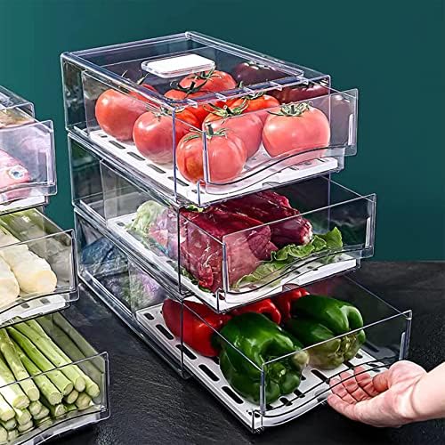 Diskary Fridge Organizer, Stackable Refrigerator Organizer Bins, Reusable Food Storage Containers, Fridge Drawer Organizer in Home Kitchen, Barbecue Shop, Restaurant, BPA-Free (2 Drawers, Large) by Diskary