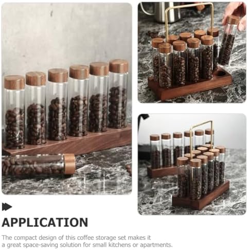 Glass Coffee Bean Storage Tube Sealed Jar with Wooden Stand, for Grounds - Image 4