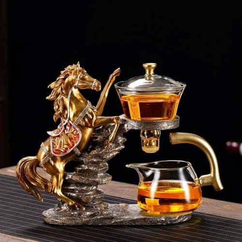 Glass Kungfu Teapot Set Tea maker with Infuser Semi Automatic Tea Set (Golden red horse) by zurucily