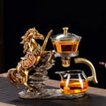 Glass Kungfu Teapot Set Tea maker with Infuser Semi Automatic Tea Set (Golden red horse) by zurucily