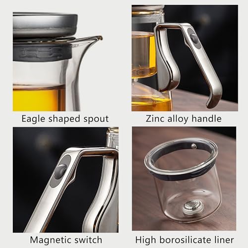 YJX Magnetic Glass Teapot, 25.4oz Small Enchanted Brewing Tea Pot, Witchcraft Magic Borosilicate Tea Set with Strainer for Loose Leaf or Herbal, Exquisite Kettle Gift for Tea Lovers(Silver) - Image 7