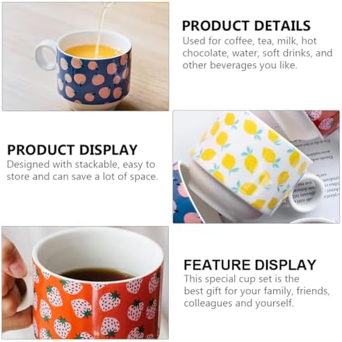 Uonlytech Stackable Ceramic Mug Set with Iron Stand, 200ml, 4 Piece - Image 3