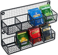 MyGift Wall Mounted Metal Mesh Wire Tea Bag Organizer Rack with 8 Compartments and Matte Black Finish, Farmhouse Style Kitchen Tea Storage Display by MyGiftHome