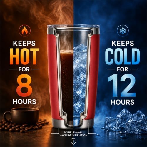 Pandance 20oz Stainless Steel Insulated Tumblers Bulk, Red, 12 Pack - Image 4