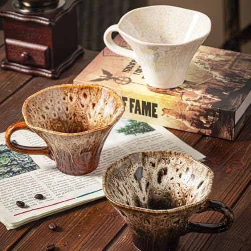 10oz Ceramic Dripper Mug Camping Reactive Glaze Scalloped Rim - Image 4