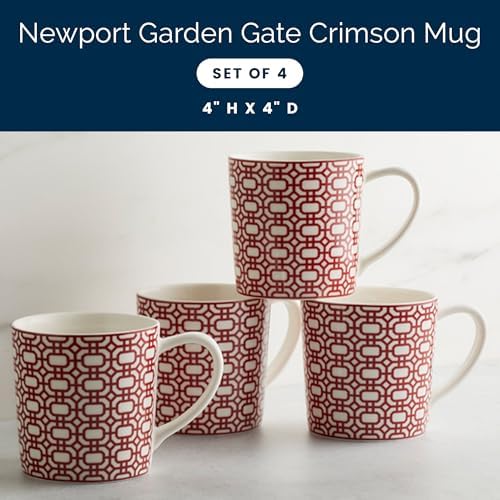 Caskata Newport Garden Gate Crimson Oversized Mugs Set of 4 | High-Design Lead-Free Porcelain Mug Set for Entertaining or Everyday | Unique Party Mugs for Wedding or Birthdays | 14 oz - Image 2