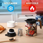 LemonRoad 2 Pcs 35 oz Vintage Floral Pattern Tea Pot with Infuser | Stainless Steel Insulated Tea Pot with Lid and Wooden Handle Thermal Carafe for Hot Drinks Coffee(Red, Blue) - Image 5