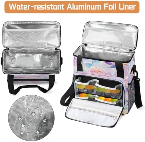 Pink Roses Coffee Maker Carring Bag Travel Carrying Storage Tote Bag Compatible with Keurig K-Mini or K-Mini Plus Portable Single Serve Coffee Brewer Case with Pockets for K-cup Pods - Image 3