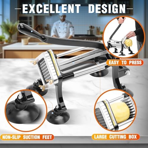 French Fry Cutter for Potatoes, Stainless Steel Blades, Black - Image 5
