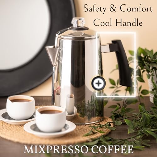 Mixpresso 12 Cup Coffee Percolator Stovetop, Stainless Steel Coffee Pot - Image 6