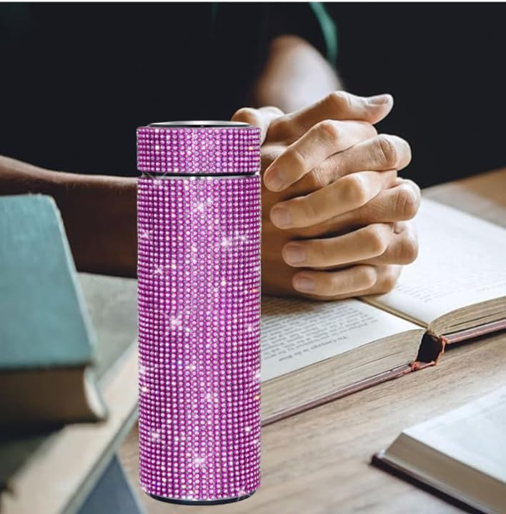 17 oz Bling Stainless Steel Water Bottle Rhinestone Vacuum Water Bottle Glitter Bottles Diamond Vacuum Flask Mug Gift Girls Women (500ml),Rose Red - Image 5
