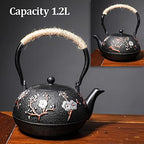 Tea Kettle,Cast Iron Teapot in Japanese Style,Tetsubin Tea Kettle with Stainless Steel Infuser,Die Casting Pattern Stove Safe Kettles,Traditional Iron Teapots,1.2L(Color:N) (Size : B) - Image 2