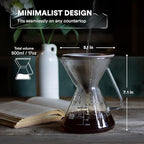ovalware Pour Over Coffee Dripper Maker Paperless Stainless Steel Filter, Precision Measuring Cup and Carafe with Double Wall Single Lip Insulated Glass Minimalistic Double Wall Drinkimg Mug - Image 2