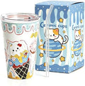 YQ&QMK 3D Embossed cartoon animals Ceramic Cup with Lid & Glass Straw, 16oz Hand-Painted Ice Cream Design Travel Coffee Tumbler, Cute Mug (Donut) by AhandmadeceramicstandinginYQAMK