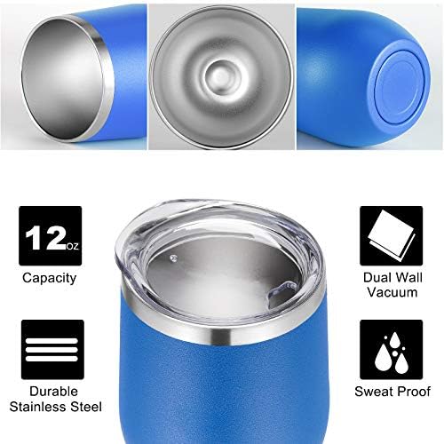 VEGOND Wine Tumblers Bulk 12 Pack, 12oz Stainless Steel Stemless Wine Glass with Lids and Straws, Double Wall Vacuum Insulated Tumbler Cup, Coffee Mug for Cold Hot Drinks - Image 2
