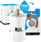 GROSCHE Milano Stovetop Espresso Maker Moka pot 3 espresso Cup - 5 oz, White and 3 Replacement Seals Gaskets Bundle Stove top coffee maker Moka Italian espresso coffee maker and replacement gaskets by GROSCHE