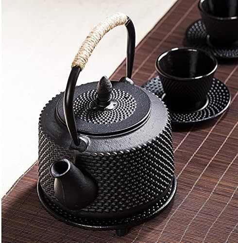 Teapot Cast Iron Teapot Water Boiling Kettle Household Tea Making Set 850ml Japanese Tetsubin Iron Bottle Vintage Tea Cup Saucer Set Teapot Kettle,Square Teapot - Image 2