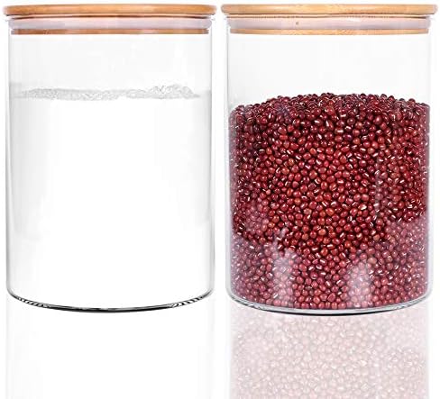 Set of 2 Large Glass Food Storage jar, 100 FL OZ (3000ml) Glass Flour Canister with Airtight Bamboo Lids for Kitchen Corner, BPA-Free Flour Container for Sugar, Ground Coffee, Rice and Dry Food by LEAVES+AND+TREES+Y