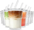 INSETLAN Iced Coffee Cups with Lids and Straws, 13 oz Glass Tumbler by INSETLAN