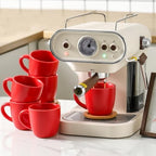 HASENSE Cappuccino Cups with Bamboo Saucers Set of 6, 8 OZ Ceramic Espresso Cups with Handle for Double Shot, Latte, Mocha, Stackable Coffee Cups for Cafes, Home and Office, Red - Image 4