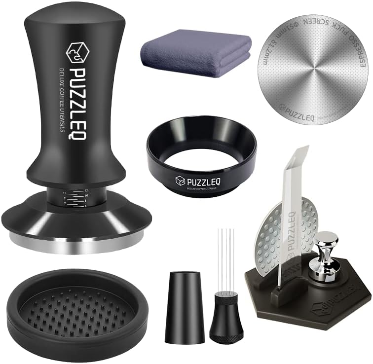 51mm Espresso Accessories Kit, Spring Loaded Calibrated Tamper,mat，WDT Tool，Dosing Funnel，Puck Screen kit，Basket Removal Tool ，Cleaning ClothSet， Fits Espresso Coffee Machines and 51 mm Portafilters by Unknown