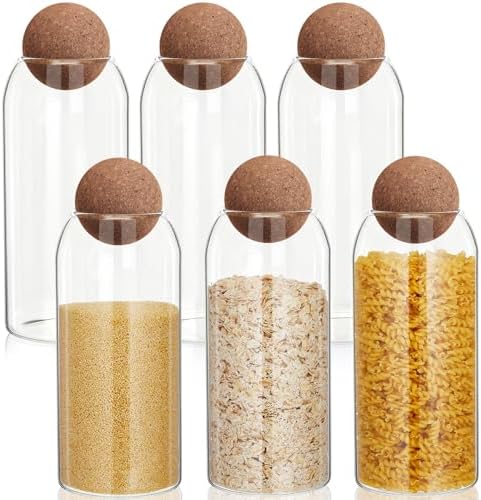 Suclain 6 Pcs Glass Jars with Cork Ball Lid Kitchen Canister, 34 oz by Suclain