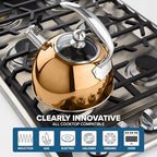 Viking 3-Ply Stainless Steel Tea Kettle, 2.6 Quart Stovetop Hot Water Pot with Tempered Glass Lid, Ergonomic Handle, Induction Ready, Rose Gold - Image 5